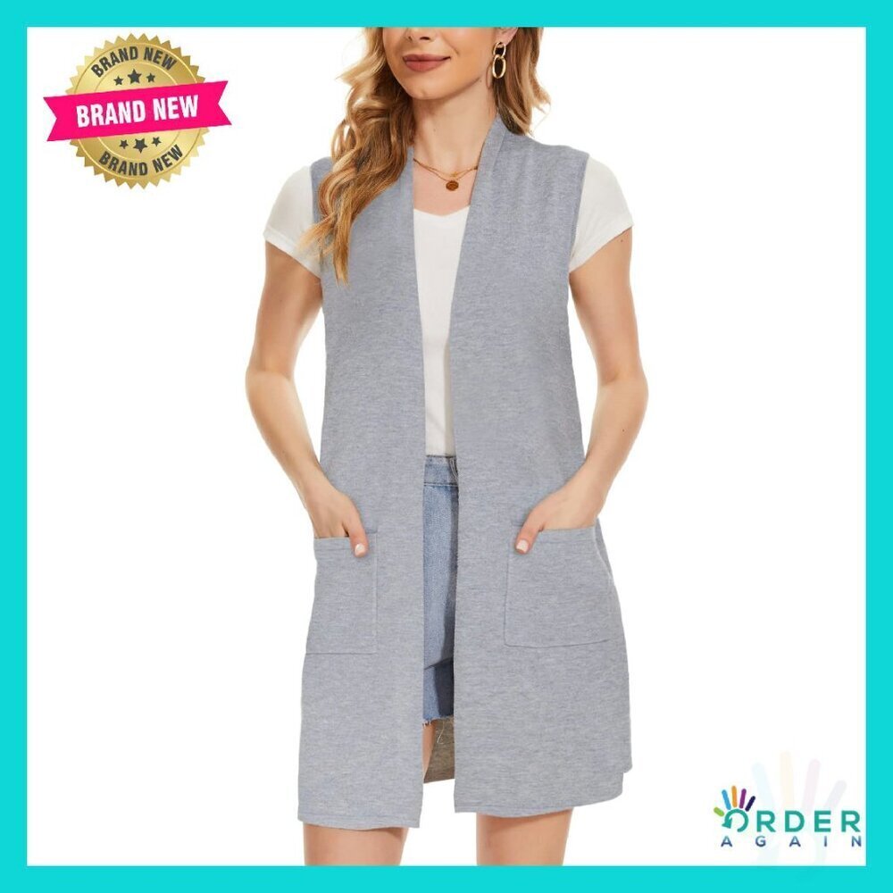 Long Knit Cardigan Vest Sleeveless Open Front Draped Duster Chic Casual